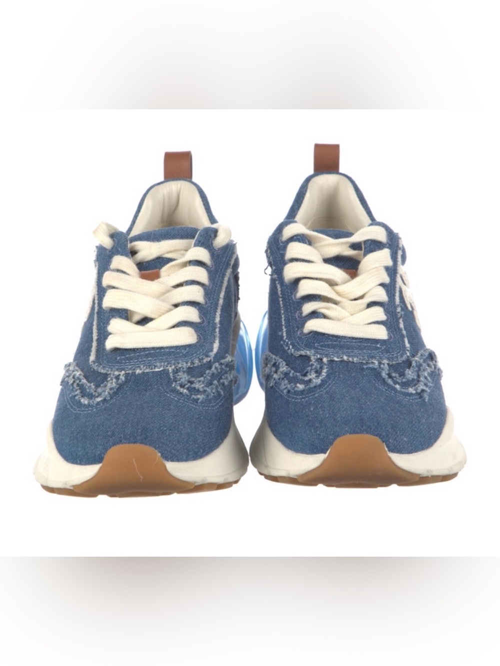 Tory Burch Blue Denim Logo Platform Sneaker with Cream Laces - Picture 3 of 5